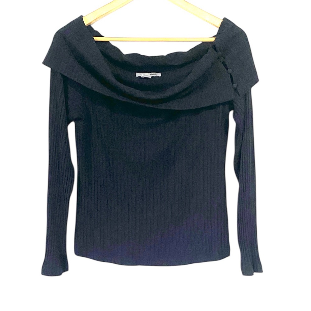 Anthropologie the punisher Black Ribbed Long-Sleeve Knit off shoulder sweater M